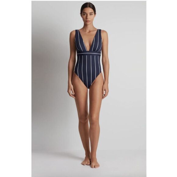 New $155 Lauren Ralph Lauren Banded Modern Plunge Neck One-Piece Swimsuit Sz. 12 - Picture 3 of 7